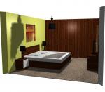 Спалня в бяло и дървесен цвят